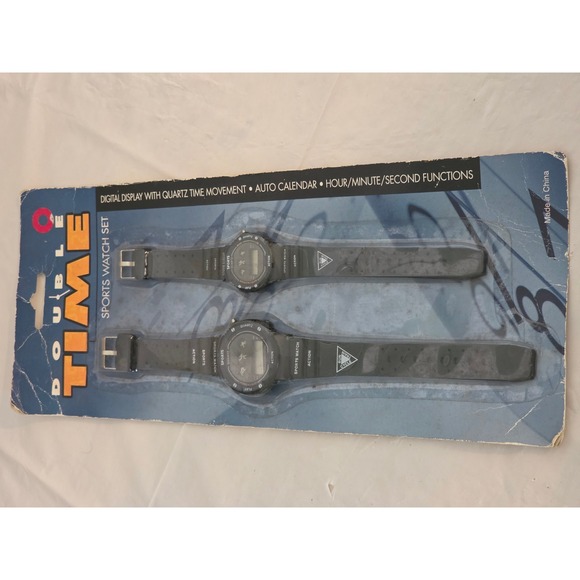 Double Time Sports Watch Set Digital Quartz‎ Movement Auto Calendar - Picture 1 of 7